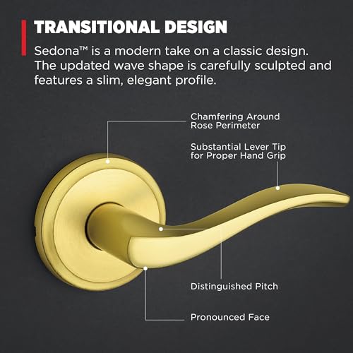 Kwikset Sedona Interior Passage Door Handle, Lever for Closet and Hallway Doors, Reversible Non-Locking Handle Lever, Satin Brass, with Microban Protection - image 7