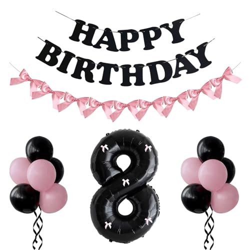 PLAP Birthday Number Balloon Bow Black Party Supplies 32 "Birthday Number Decoration (Pink black number set 8)