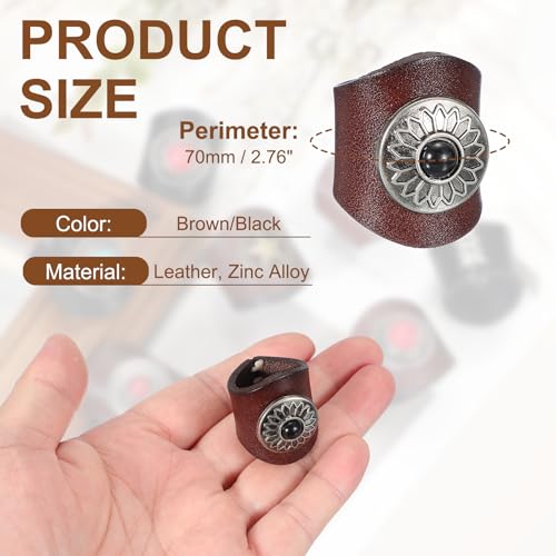 PATIKIL Western Bandana Scarf Ring, Men Square Handmade Leather Sunflower Gem Scarf Slide Ring Vintage Cowhide2