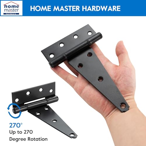 HOME MASTER HARDWARE 6 Inch T-Strap Heavy Duty Shed Door Hinges, Black Tee Hinge for Wooden Fences,Yard Door, Barn Door Gates, Rustproof Wrought Iron with Screws, 6 Pack by HOME MASTER HARDWARE - Used condition - Image 3
