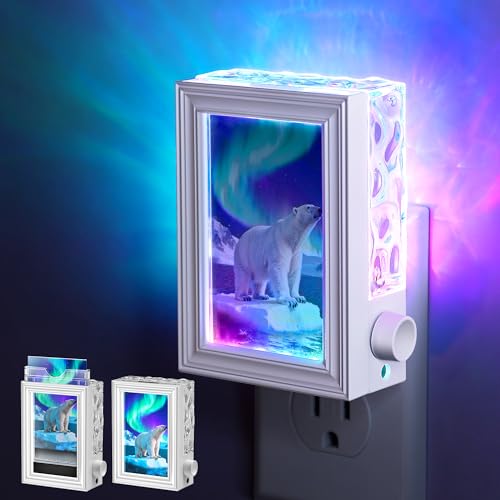 Image of Briignite Decorative Picture Frames Night Light Plug Into Wall 2 Pack, RGB Color Changing Backlit Northern Light Projector, Dusk to Dawn Sensor with 2.5 inchx3.5 inch Picture Frame for Bedroom Decor Gift