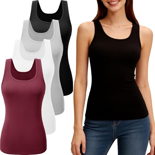 YOIOWVY 4er-Pack Unterhemden Damen Tank Tops für Damen Unterziehshirt Basic-Tanktop Ärmelloses Freizeit Frauen Workout Tops