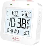 infactory Wecker Funk: Digitaler Reise-Funkwecker mit Thermometer, Datum, Dual-Alarm, weiß (Reise-Funk-Wecker)
