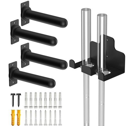 Rumoid 4 Pack Wall Mounted Weight Plate Holder and 1 Pack 2 Hooks Barbell Hanger Weight Plate Holder for 2 Weight Plates Vertical Barbell Holder With Protective Rubber Pad for Garage Home Gym