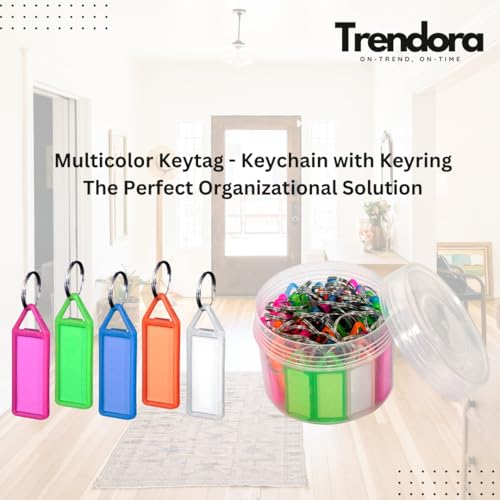 Image of 50 Pcs Key Tag Multicolor Keyring & Keychain With Name Tag Labels Assorted Keychain With Two Side Id Label And Split Ring For Office, Home Key