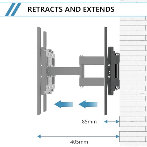 حامل تلفزيون TDOO على الحائط لشاشات 26-75 بوصة - أذرع مفصلية مزدوجة، حامل تلفزيون على الحائط مع إمالة ودوران لشاشات LED LCD المسطحة والمنحنية، حامل عالمي يحمل حتى 40 كجم
