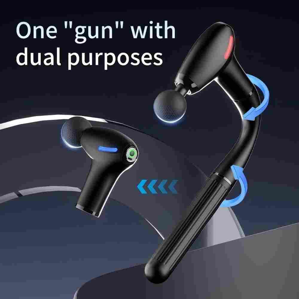3-in-1 Massage Gun with Upgraded Extension Handle,Back Massager for Pain Relief, Portable Percussion Muscle Massager for Shoulder, Thigh, Waist & Neck Shoulders Waist Arm Legs Foot, 4 Replaceable