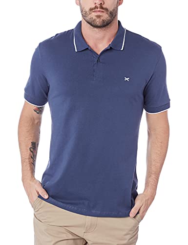 Camisa Polo Masculina Em Malha De Algodão Com Bordado, Hering, Azul Medio, G