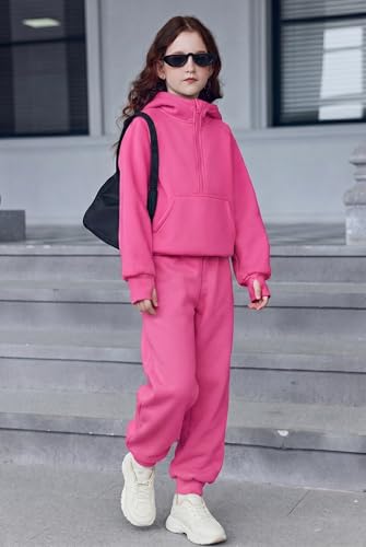 Image of Arshiner Girls 2 Piece Outfits Sweatsuit Half Zip Sweatshirt and Sweatpants | Fall Winter, Drop Shoulder Long Sleeve, Thumbhole Hoodies, with Sweatpant, Jogger Set, Sweat Set, Tracksuits with Pockets
