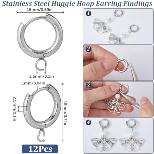 SUNNYCLUE 1 Box 12Pcs Leverback Earring Hooks Bulk Silver French Earring Hooks Earwires Huggie Hoops Stainless Steel Round Lever Backs Ear Wire Earrings Findings with Loops for jewellery Making Women - Image 2