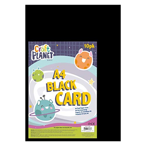 Craft Planet Black Card A4 210gsm 10 Sheets Essential Art & Craft Supplies Paper Crafting Card Crafting Plain Sheets Blank Cardstock Stationery Supplies