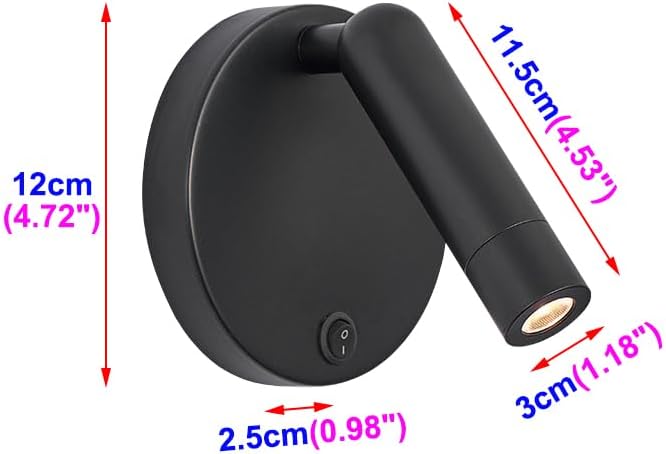 3W LED Bedside Headboard Picture Light Wall Surface Mount Directional Adjustable Reading Lighting On/Off Button Black Warm White