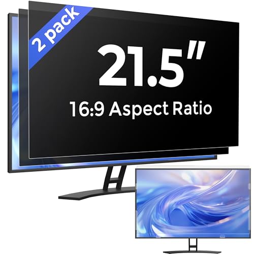 [2 Pack] 21.5 Inch Computer Privacy Screen Filter for Monitor 16:9 Aspect Ratio Eye Protection Anti Blue Light Privacy Shield and Anti-Glare Protector 21.5inch Removable Anti-Scratch 21.5in Protector Film