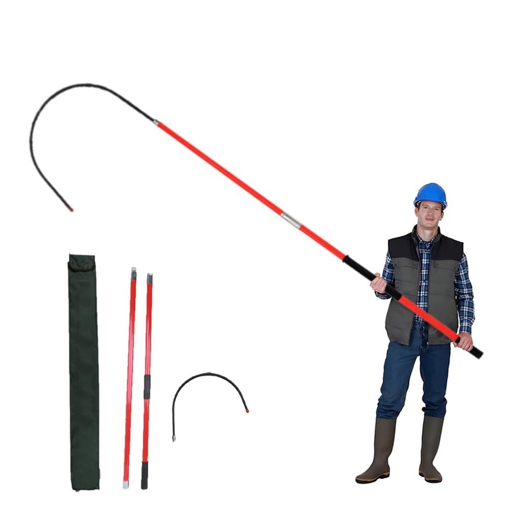 JKJZSALJ Fiberglass Electrical Rescue Hook, 10-220 Kv Factory Hotstick With Non-Slip Handle, 3.3-9.8' Reach And 18' Opening, Supports 220 Lbs,Red,2.0m/6.6ft