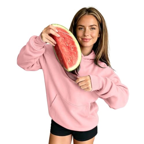 Image of Women's Hoodies Cozy Hooded Sweatshirt With Large Front Pocket and Earphone Pocket Casual Loose Fit Jumpers Y2K Oversized Sweatshirts Solid Color Autumn Winter Hooded Pullover (S) Pink