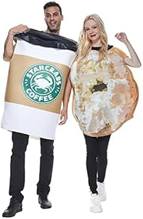 Unisex Adult Couples Bagel Coffee Costume 2 Pc Jumpsuit Halloween Costume One Size Set