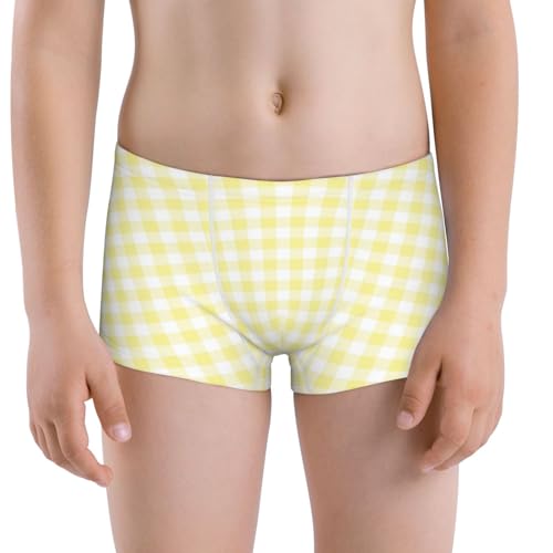 Boys' Cotton Boxer Brief Soft Underwear-Lemon Yellow Checkboard