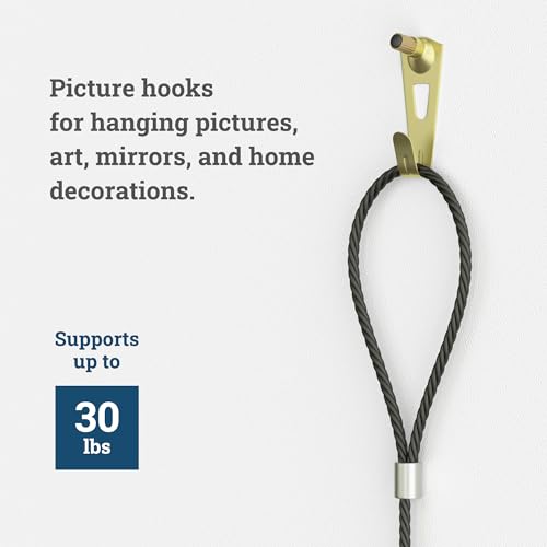 Image of 30 lb Picture Hangers, High-Caliber, Reusable, 25 Set Multipurpose Picture Hanging Kit with Nails, Ideal for Wall Art, Frames, Clocks, and Office Decor on Drywall or Wood inch