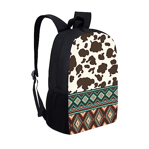Cute Backpack for Girls 17 Inch Bookbag Comfy Padded Lightweight Brown Tribal Aztec Cow Backpacks for Girls Kids Student Personalized Durable Large Capacity Travel Daily School Bag3