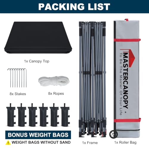 Image of MASTERCANOPY 10x20 Durable Pop Up Canopy Tent with Roller Bag, Black