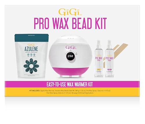 Image of GiGi Pro Wax Bead Kit - Digital Wax Warmer Hair Removal Waxing Kit for Women, Azulene Beads with Pre & Post Waxing Spray & Applicators for Sensitive Skin, Face & Body