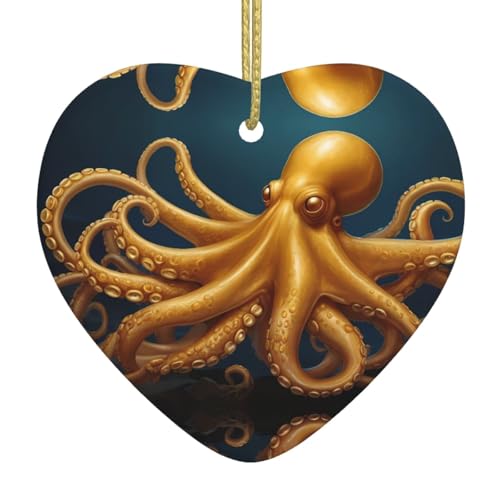 Albero di Natale Ceramica appeso Love Ciondolo WHJSSF Golden Octopus Pattern Fori accuratamente forati Corda di metallo