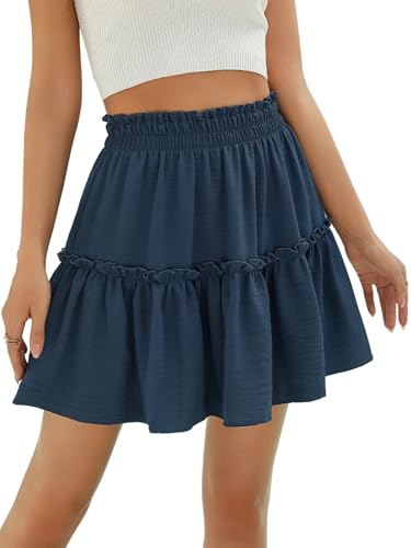 Image of Berydress Womens Ruffle Mini Skirt High Waist Flowy Casual Summer Skirts | A Line Trendy Fashion, Tiered Ruffle Hemline, Western Style, Boho Beach Vacation, Going Out, Dinner, Church, Party