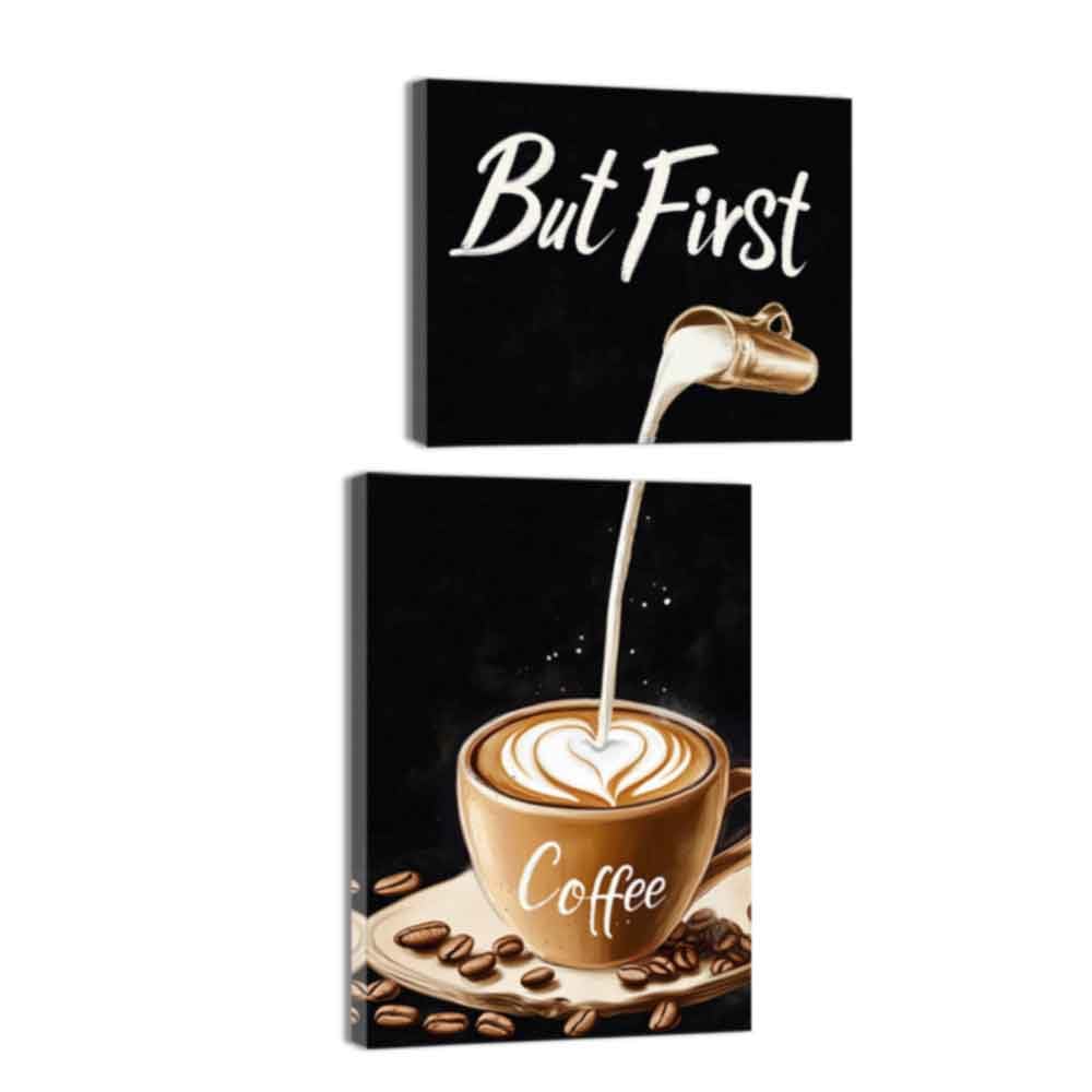 ZQQART Set of 2 Coffee Canvas Wall Art Coffee Bar Sign Picture Prints Food Paintings Kitchen Dining Room Cafe Decor Framed(Brown,10x8inch 10x14inch)