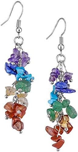 Nupuyai Natural Tumbled Chips Stone Healing Crystal Dangle Hook Earrings for Women, 7 Chakra Stone