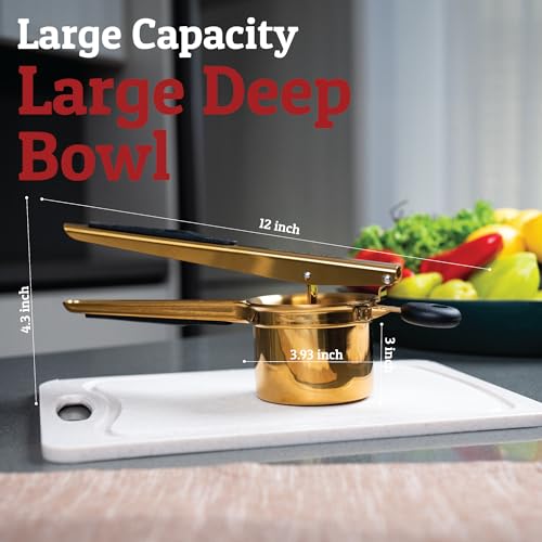 PriorityChef Large 15oz Potato Ricer with 3 Discs, Heavy Duty Stainless Steel Potato Ricer for Mashed Potatoes, Potato Masher, Press and Ricer Kitchen Tool, Gold Steel and Black Silicone by Priority Chef - Image 8
