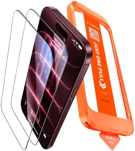 TORRAS für iPhone 18 Pro für Panzerglas TOP 9H+, Auto-Montage, 2 Stück | iPhone 18 Pro Schutzfolie, Vollabdeckung, Militär-Fallschutz, stoßfest, Anti-Fingerabdruck, HD-klar,hüllenk