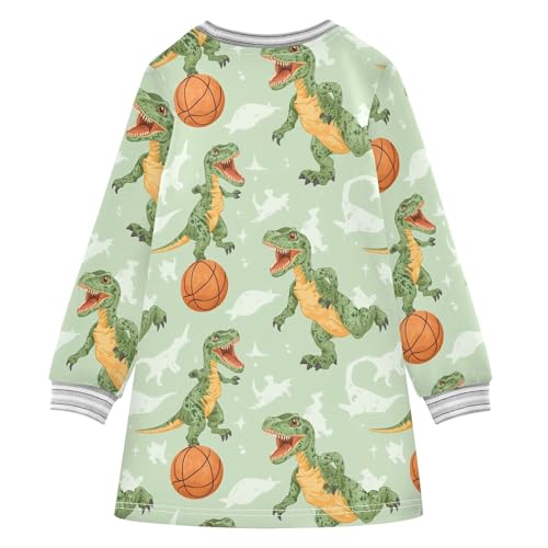 Dino Basketball Girls Dresses Long Sleeve Sweatshirt Dress for Girls Winter Toddler Casual A Line Dresses Size 2-8T2