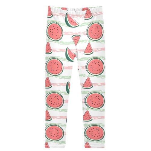 Girls' Leggings Ankle Length Printed Leggings Watermelon Slice Stripe Green Soft Comfort Pants for Kids 4-10 Years
