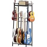 Guitar Stand, Guitar Rack Holder for Acoustic Guitar, Electric Guitar, Bass Display Stand, Multiple Guitar Rack Holder for 5-7 Guitars, Guitar Amp Accessories, for Home Music Studio, Black