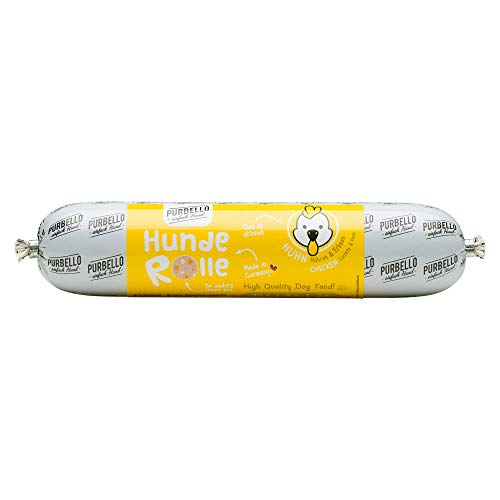 PURBELLO Hunde-Rolle Huhn mit Möhren & Erbsen - Monoprotein Hundefutter mit hohem Fleischanteil - Nassfutter für Hunde - Hundewurst schnittfest & getreidefrei - 8 x 400 g