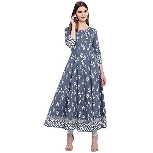 Image of Divena Grey Cotton Gotta Patti Work Anarkali Kurta