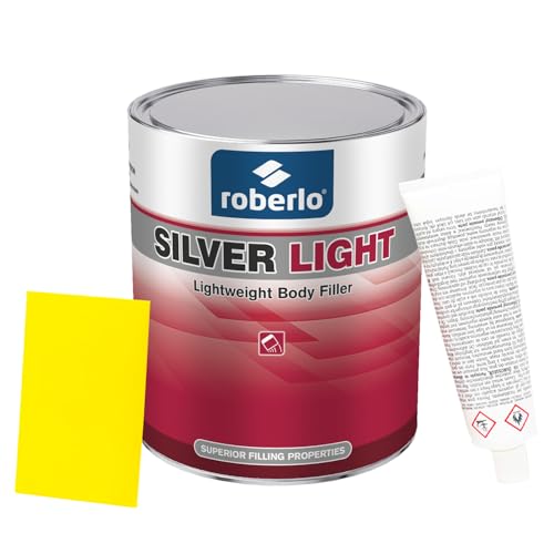 Roberlo Silver Light Multipurpose Body Filler - Superior Filling Properties, Easy Sanding, Great Adhesion to All Metal, Tack & Stain Free, Saves Time & Labor, Ideal for Heavy Fill Jobs, Smooth Texture