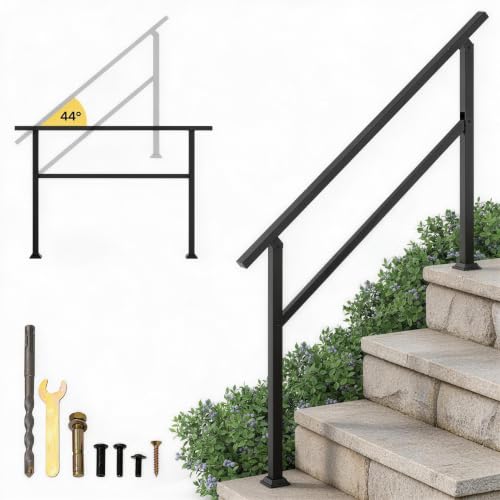 Image of TANGZON Outdoor Handrail for Steps, Adjustable Stair Railing Kit for Garden
