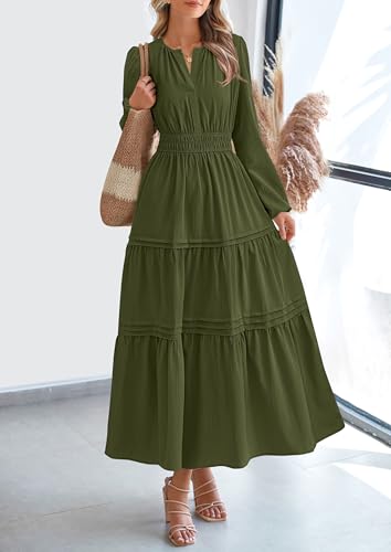 PRETTYGARDEN Women's 2025 Elegant Maxi Dresses Long Sleeve V Neck Flowy Pockets Casual Modest Dress Fall Fashion Clothes3