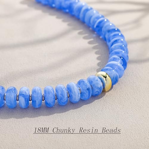 WOWORAMA Blue Chunky Beaded Necklaces for Women Light Blue 18MM Flat Abacus Resin Bead Necklace Trendy Statement Chunky Necklace Summer Vacation Jewelry by WOWORAMA - Used condition - Image 2