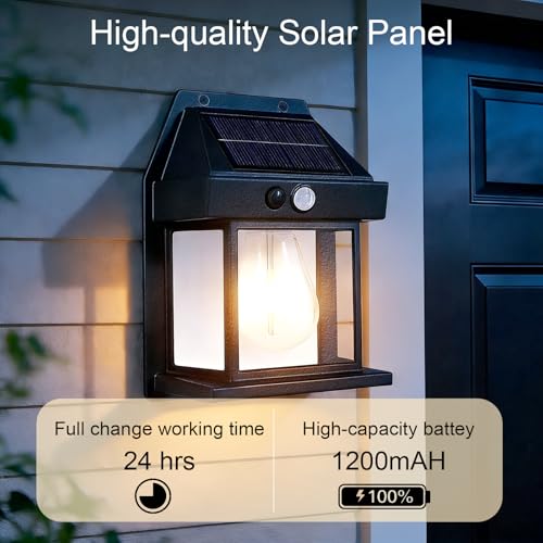 Solar Lights Outdoor, 2 Pack Waterproof Wall Lantern with Motion Sensor & 3 Modes 1200mAh Battey, IP65 Solar Security Lights for Garden Patio Courtyards Porches Fence Yard (Black) - Image 3