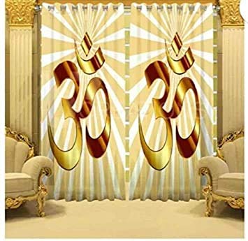 Aashita Creations God Laxmi Ganesha 3D Print Polyester 4 x 5 ft Window Curtain for The Mandir Pooja Ghar/Living Room/Prayer Room (Multicolour)
