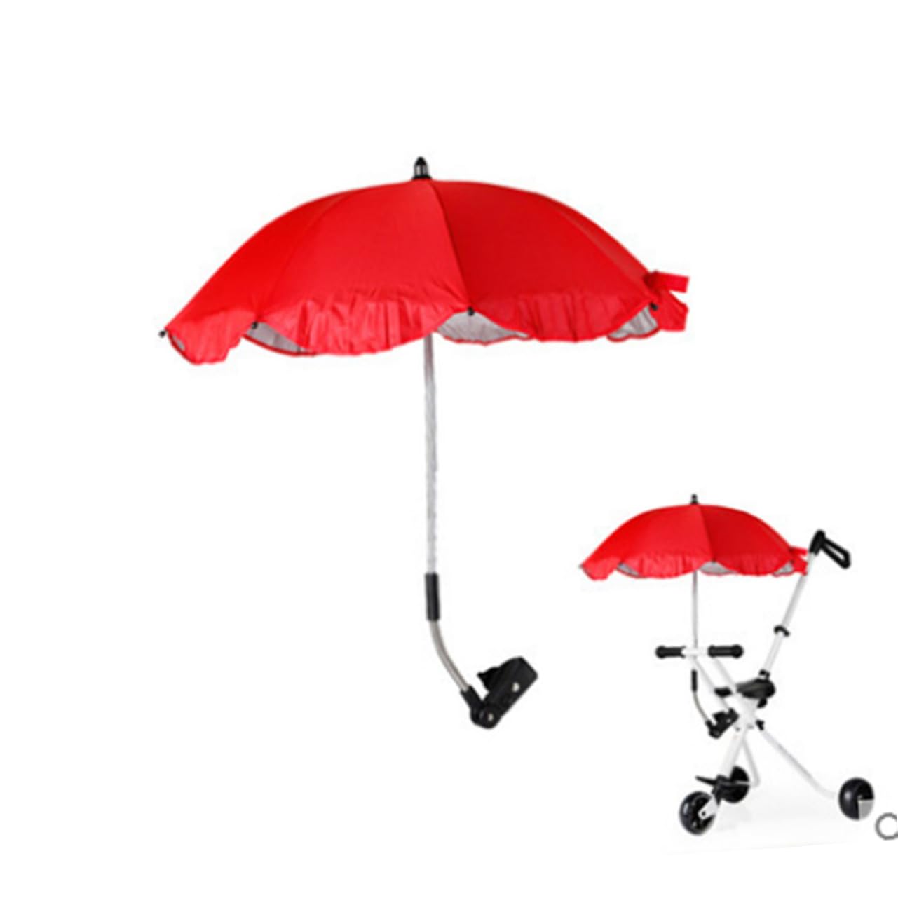 Ombrellone per Passeggino Ombrello Protezione Uv, Rosso 8 Raggi
