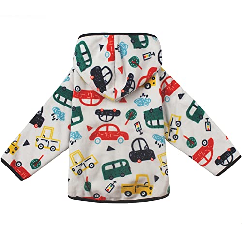 Kissourbaby Toddler Boys Girls Polar Fleece Jacket Hooded Autumn Winter Funny Cartoon Long Sleeve Thick Warm Outerwear（Cartoon Car Hooded-100） #TOP1