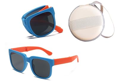 DC DECORIO Foldable Kids Sunglass with Round Case and New Pocket Sunglass for Kids (Pack of 1-Blue)