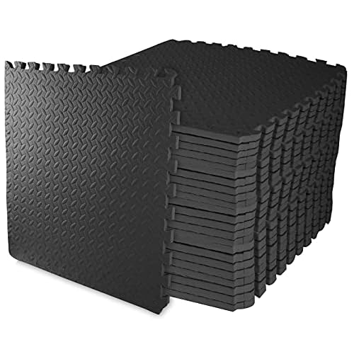 Signature Fitness Puzzle Exercise Mat with EVA Foam Interlocking Tiles for MMA, Exercise, Gymnastics and Home Gym Protective Flooring, 3/4" Thick, 96 Square Feet, Black