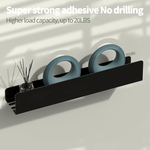 REKITA Duschablage ohne Bohren, Badezimmer Organizer 40 cm, Duschablage Edelstahl mit 4 Abnehmbaren Haken, Shampoo Halterung für Dusche, Hängeregal, Badregal Schwarz