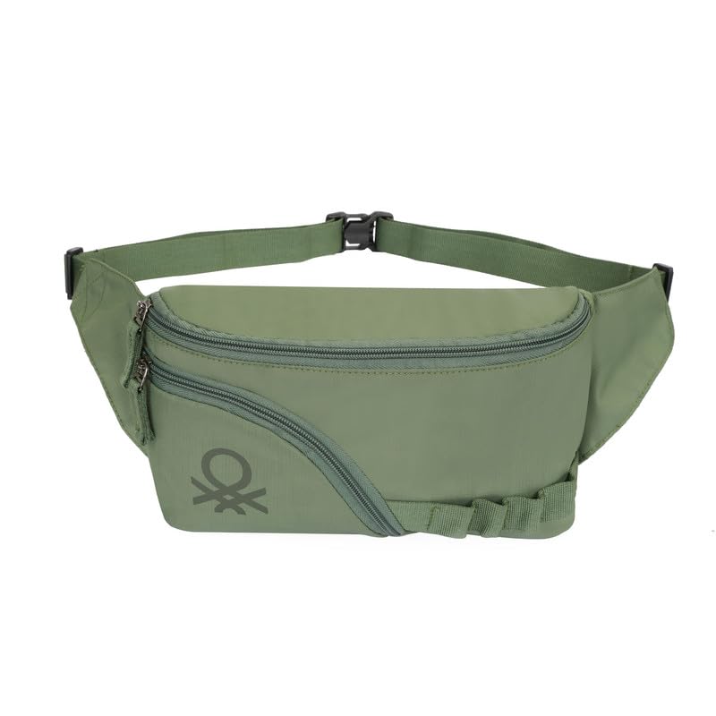 Image of United Colors of Benetton Drift 2L Waist Pouch - Olive, Water-Resistant Fanny Pack with Adjustable Strap, for Travel, Commute & Daily Errands