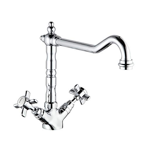 JASSFERRY Einloch-Mischarmatur für die Küche, schwenkbarer Auslauf, flexibel, traditionell, französisch, klassisch, Chrom poliert