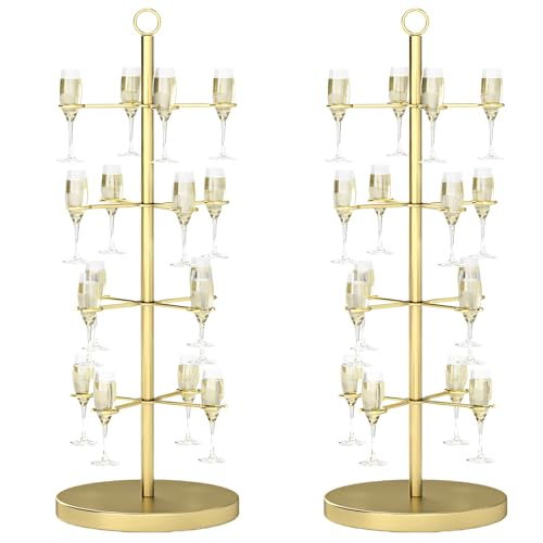 lukar 2Pcs Cocktail Tree Stand,Gold Champagne Tower Stand for Drinks Holder,4 Tier Champagne Flute Holder,16-Holders Martini Tree Stand for Wedding,Birthday Party & Celebration